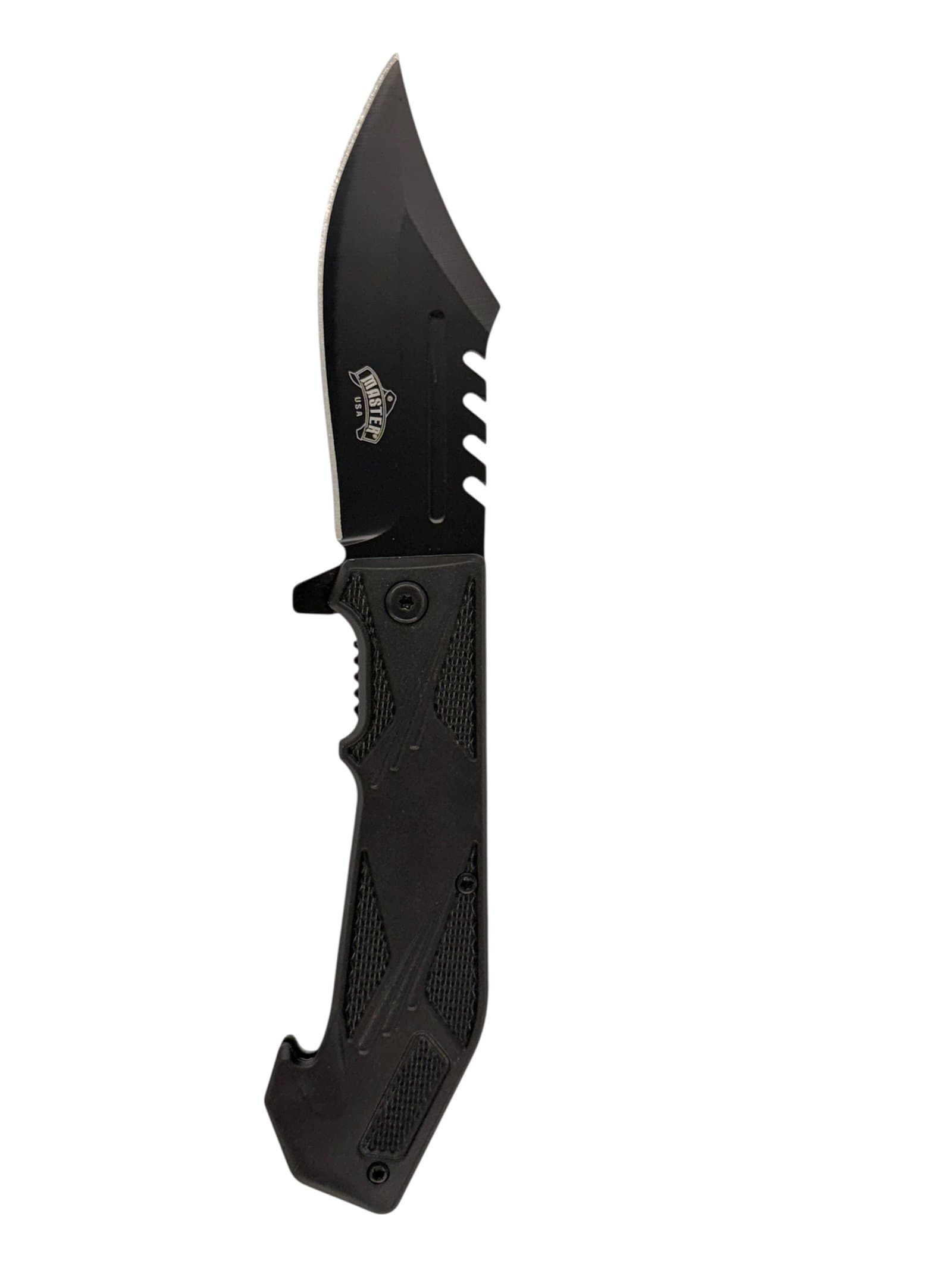 MTech USA Black Folding Pocket Knife – Notched Spine & Textured Grip