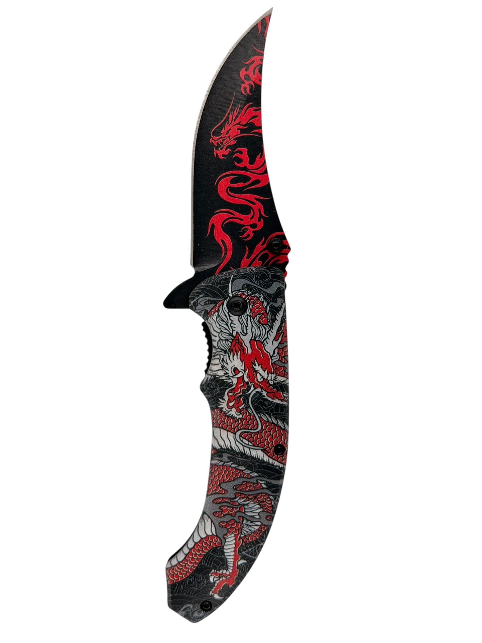 Red Dragon Fantasy Folding Pocket Knife – Black Curved Blade